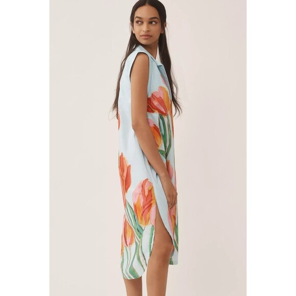 Anthropologie Maeve The Lillian Cap Sleeve Button Front Midi Dress Tulip Size XS - Picture 3 of 15